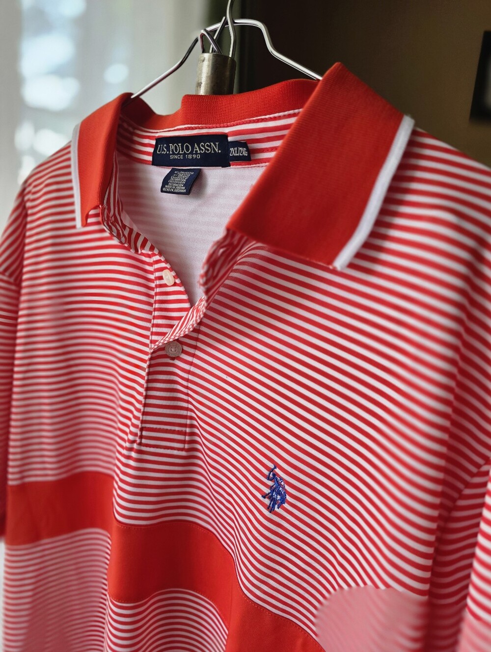 U.S. Polo Assn Men's XXL Orange White Stripe Colorblock Golf Polo Shirt Stretch